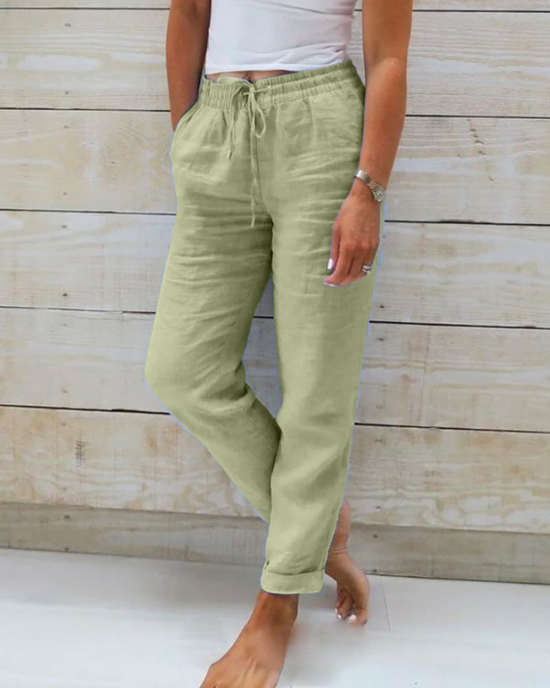 Monica | Pants with elastic waistband in cotton and linen