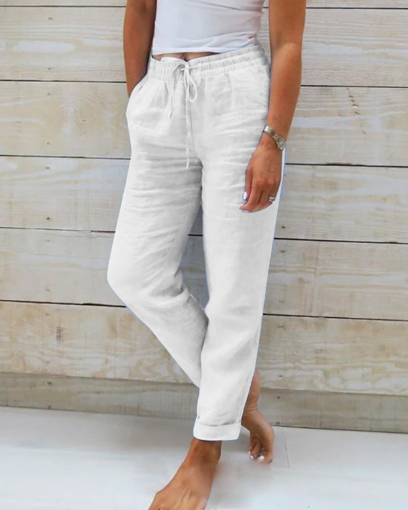 Monica | Pants with elastic waistband in cotton and linen