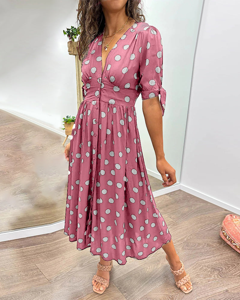 Ragen - Dress with deep V neckline and polka dots