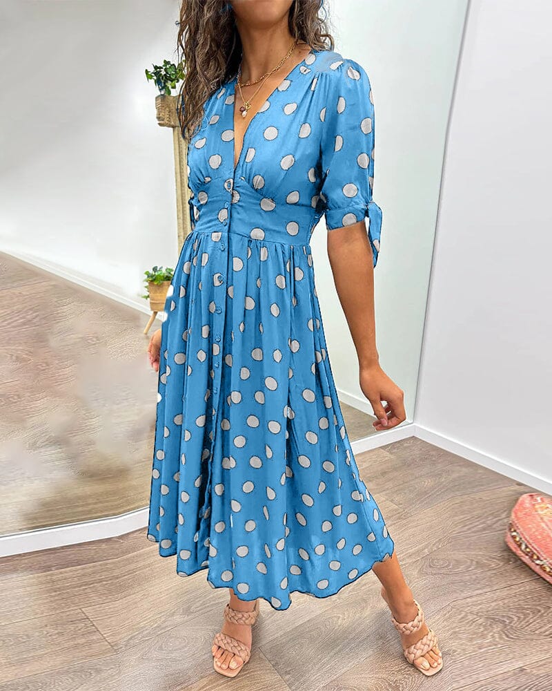 💃Dress with polka dots and deep V-neck