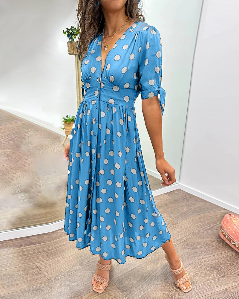 Ragen - Dress with deep V neckline and polka dots