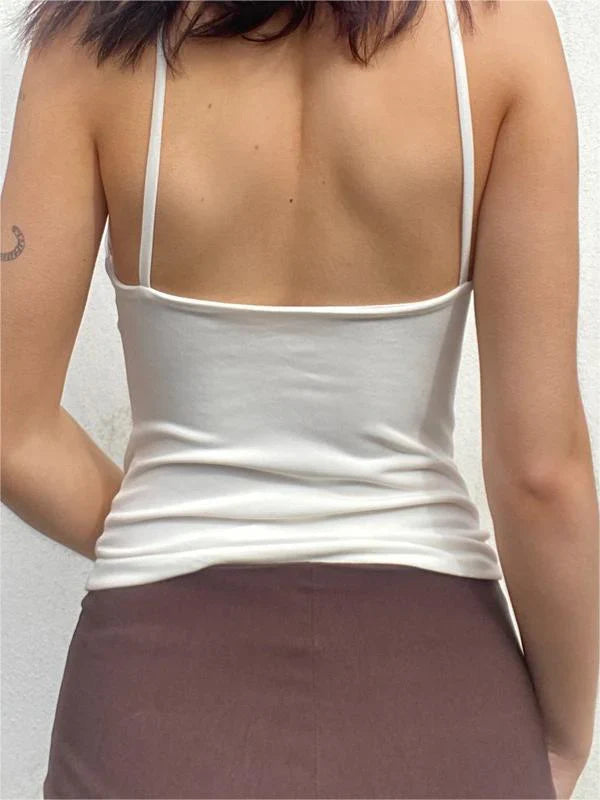 Crop cami top with O-ring neckline