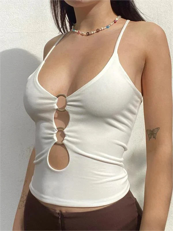 Crop cami top with O-ring neckline