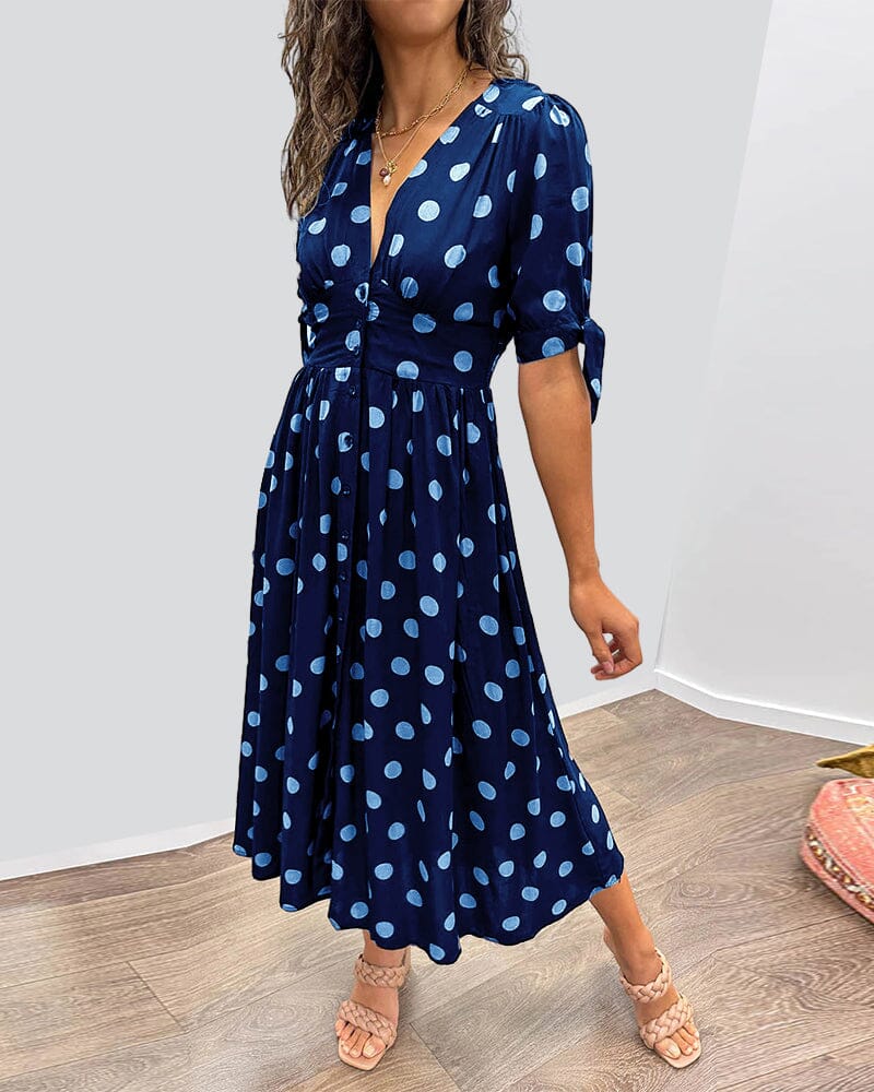 💃Dress with polka dots and deep V-neck