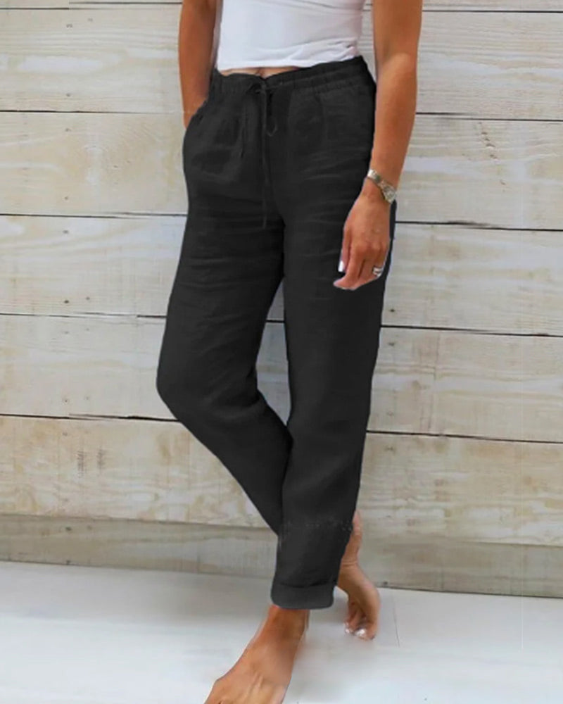 Monica | Pants with elastic waistband in cotton and linen