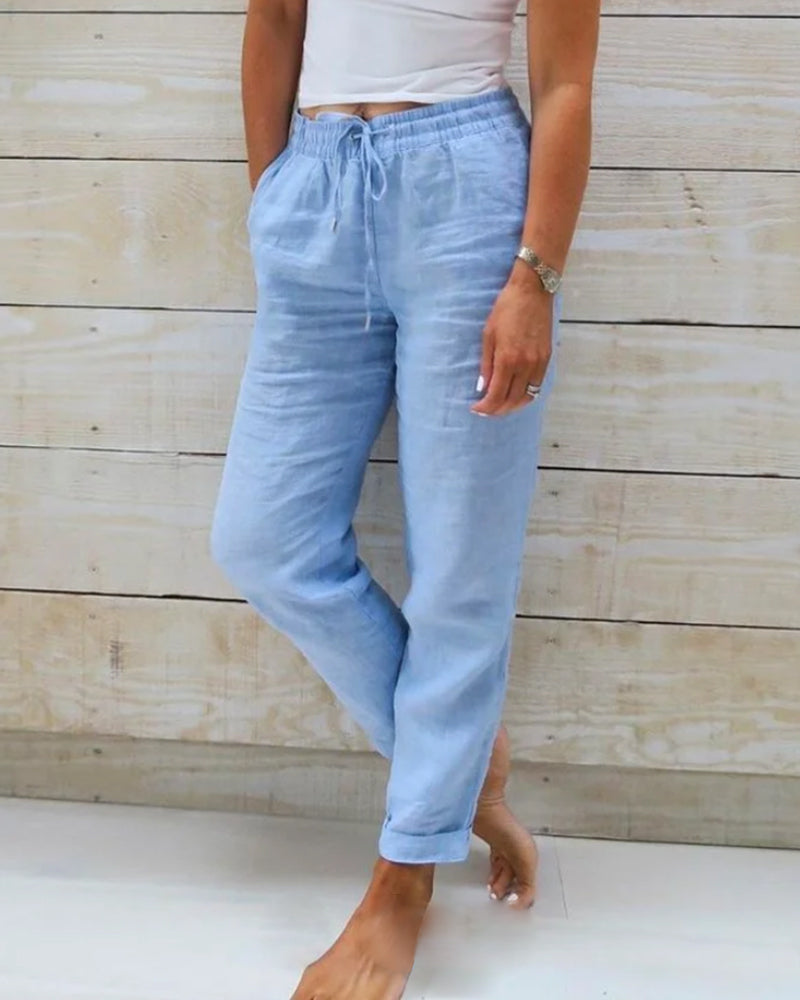 Monica | Pants with elastic waistband in cotton and linen