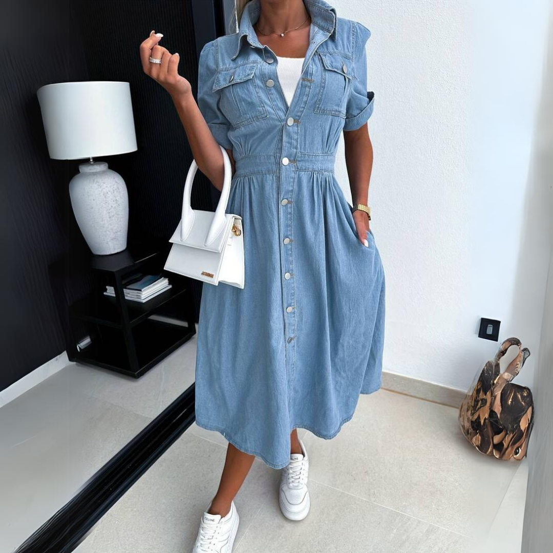 Sienna™ - Chic denim midi dress