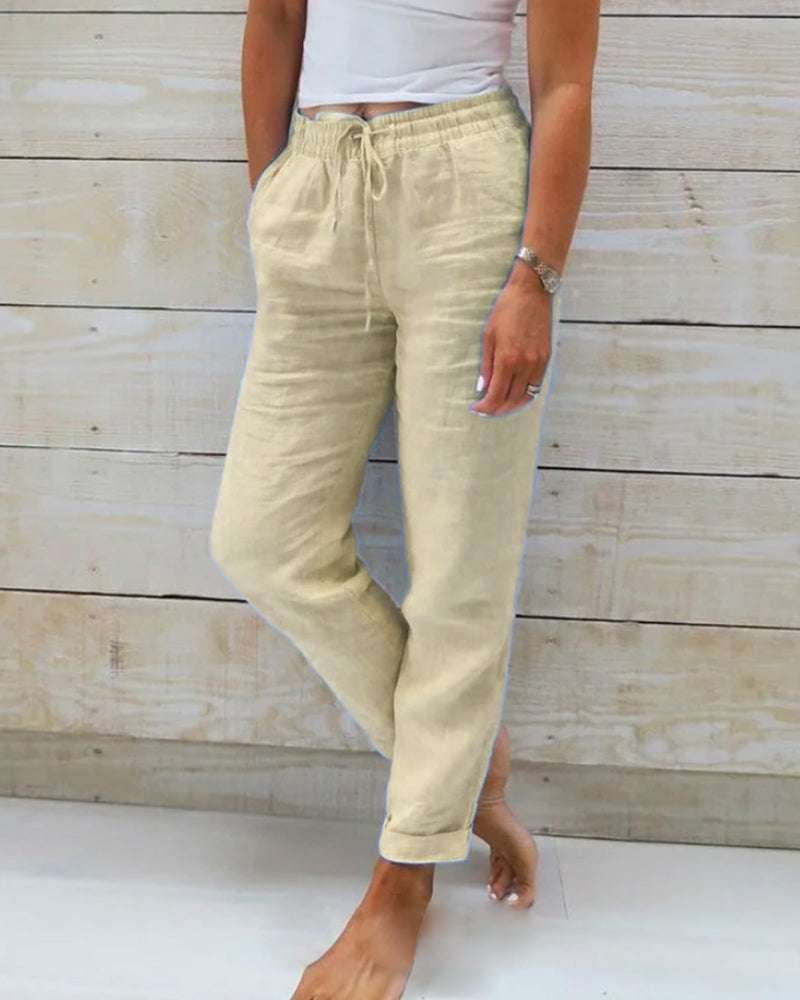 Monica | Pants with elastic waistband in cotton and linen