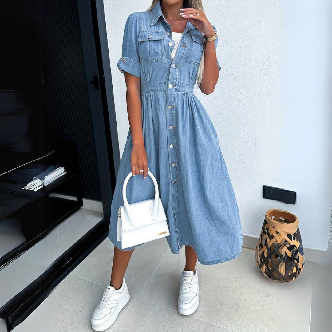 Sienna™ - Chic denim midi dress