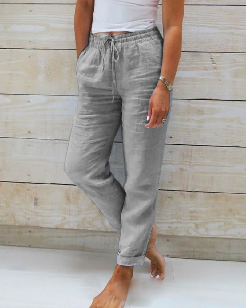 Monica | Pants with elastic waistband in cotton and linen