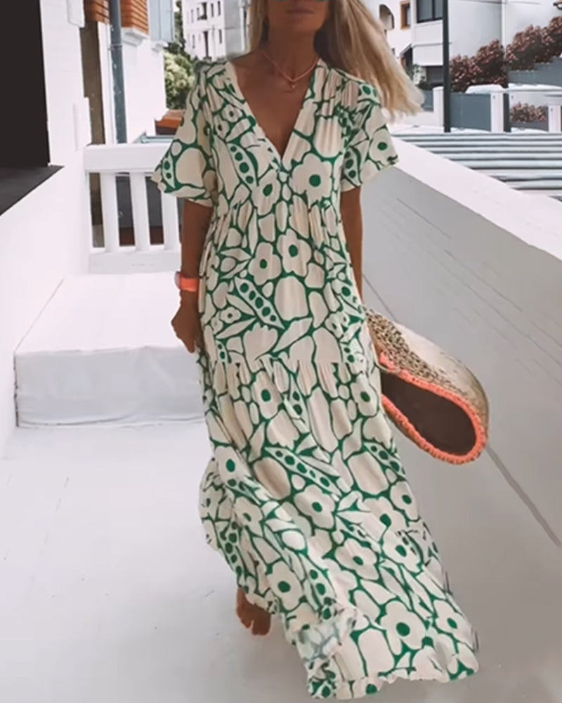 Harper - Loose-fitting printed V-neck dress
