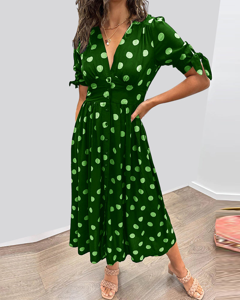 Ragen - Dress with deep V neckline and polka dots