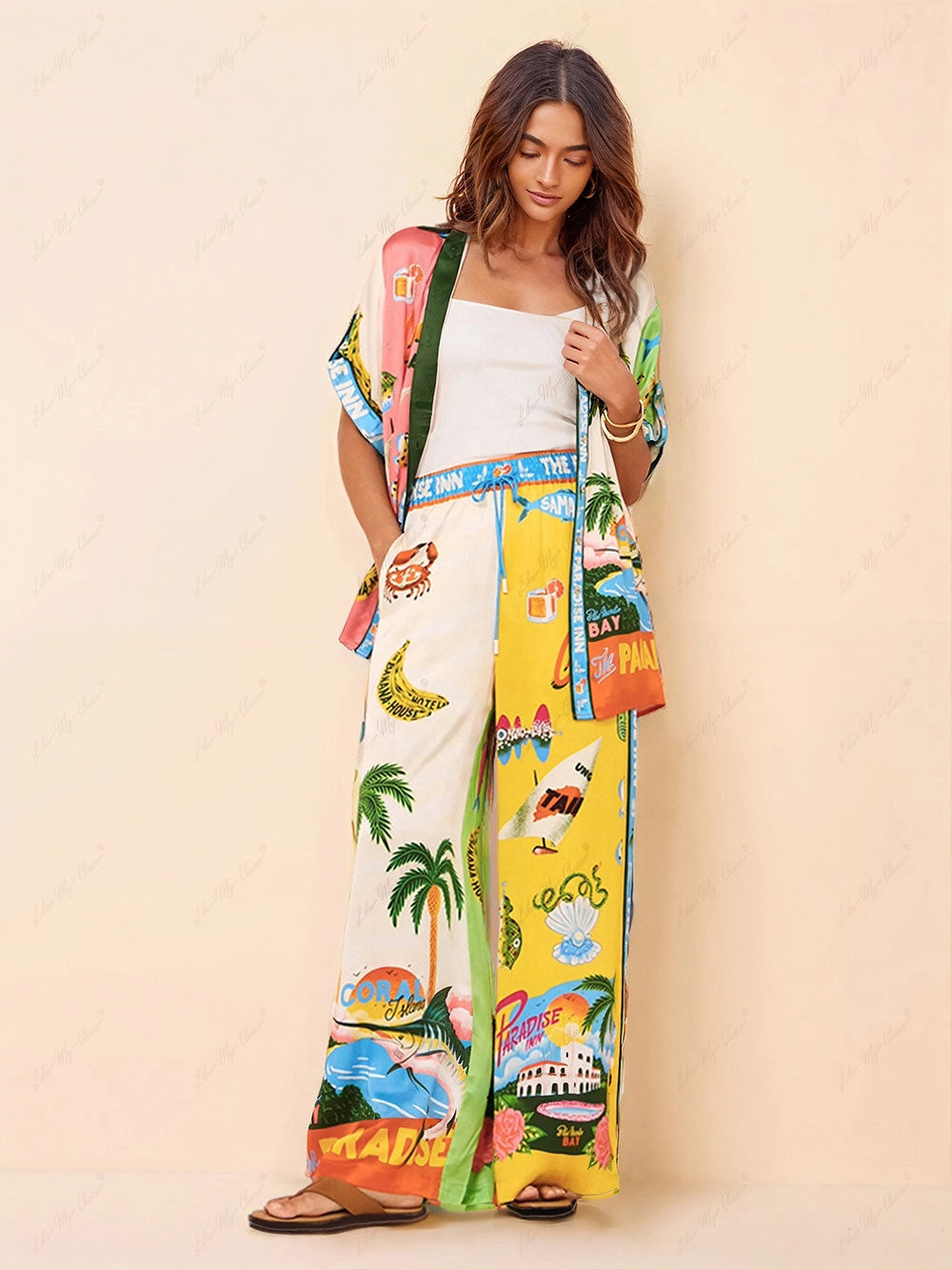 ODETTE | SUNNY BEACH SUMMER STYLE PRINTED TWO-PIECE SET - TOP