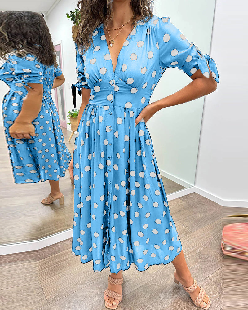 Ragen - Dress with deep V neckline and polka dots