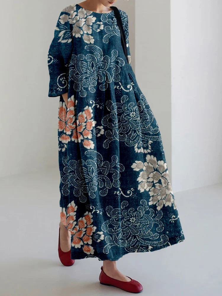 Japanese Crew Neck Loose Midi Dress
