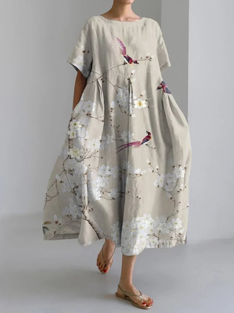 Japanese Crew Neck Loose Midi Dress