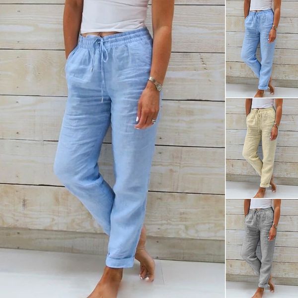 Monica | Pants with elastic waistband in cotton and linen