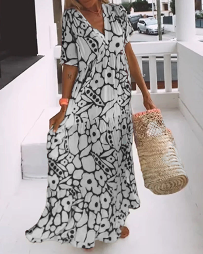 Harper - Loose-fitting printed V-neck dress