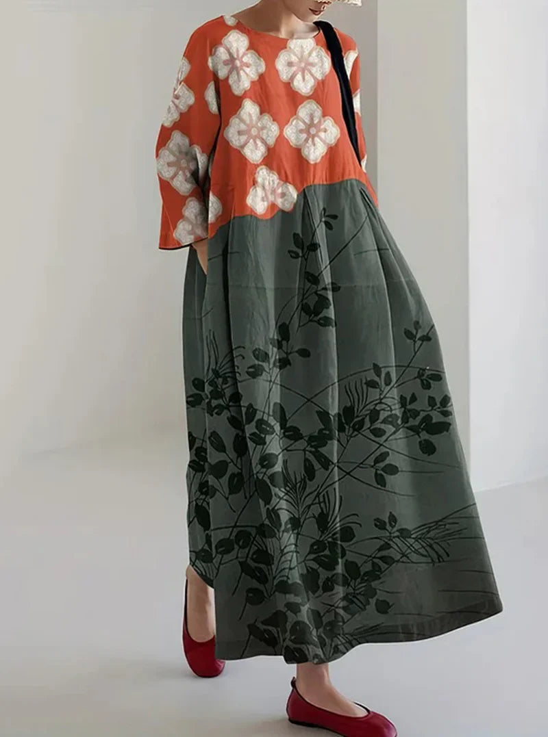 Japanese Crew Neck Loose Midi Dress