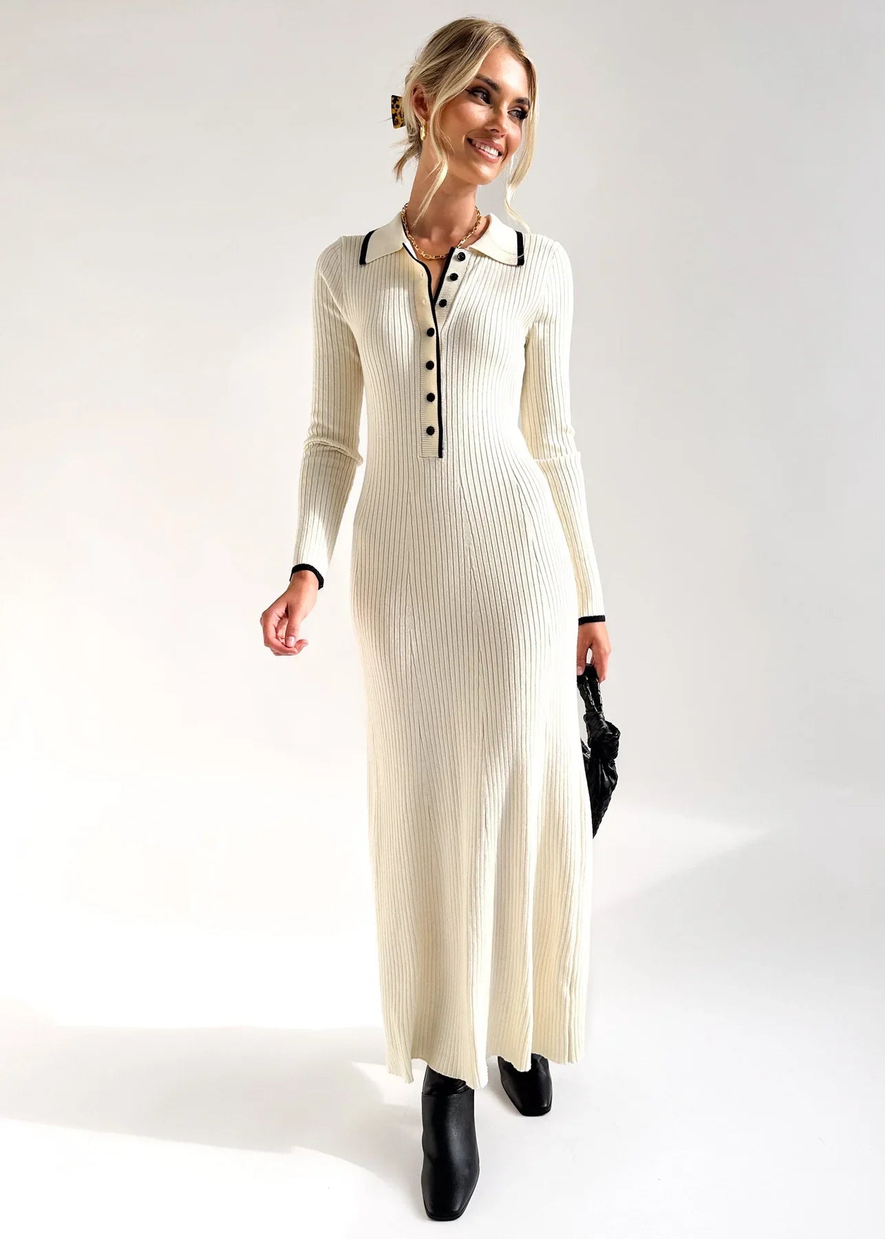 Coralia™ l Harlina Knit Midi Dress - Milk