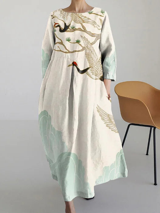 Japanese Crew Neck Loose Midi Dress