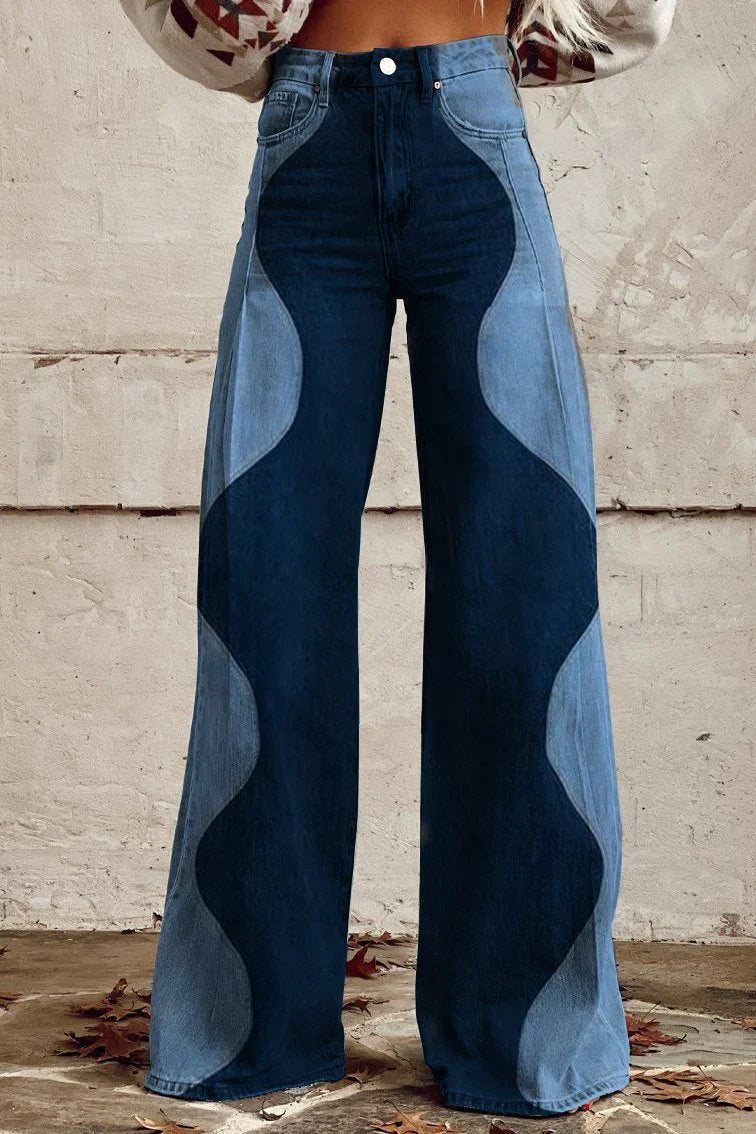 Women's Wavy Pattern Print Casual Wide Leg Pants