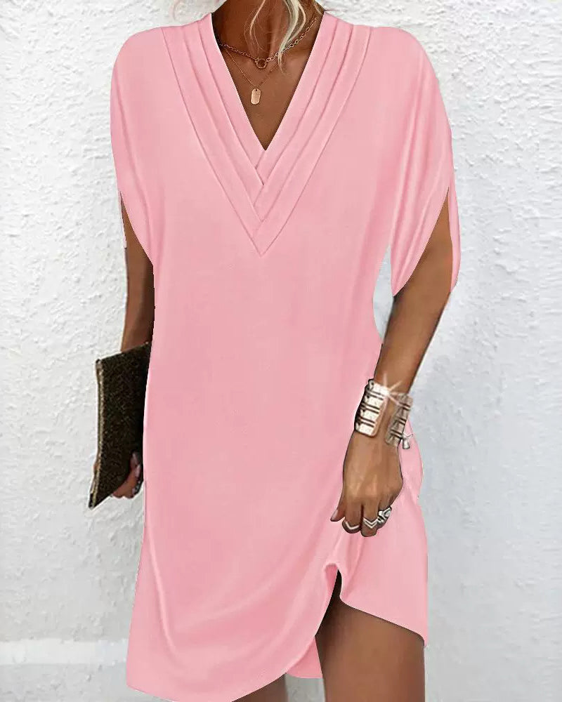 Elegant split-sleeve dress in solid color