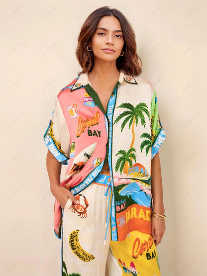ODETTE | SUNNY BEACH SUMMER STYLE PRINTED TWO-PIECE SET - TOP