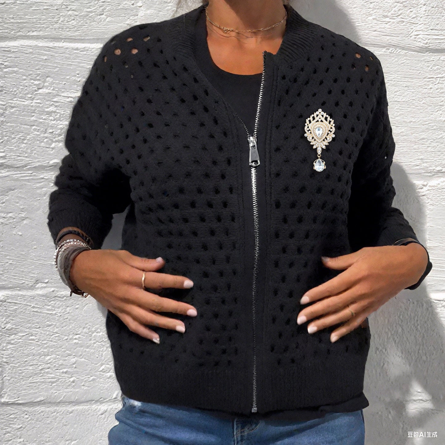 Oakley Casual Hollow-Knit Cardigan with Zip