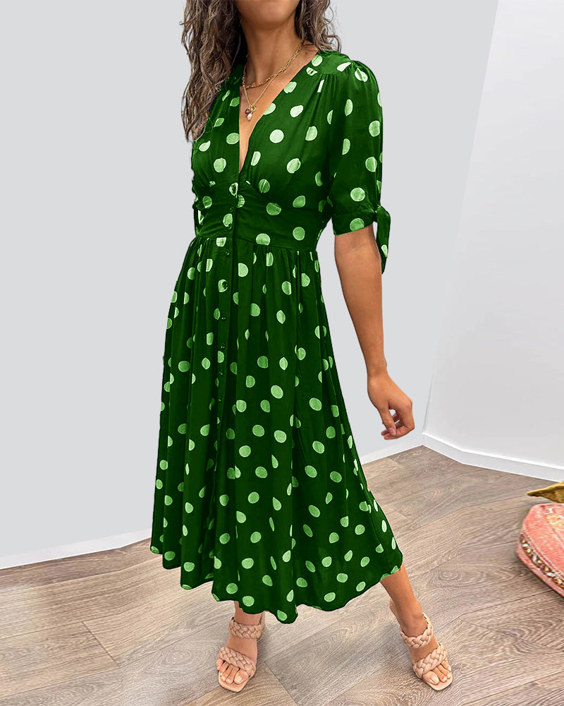 Ragen - Dress with deep V neckline and polka dots