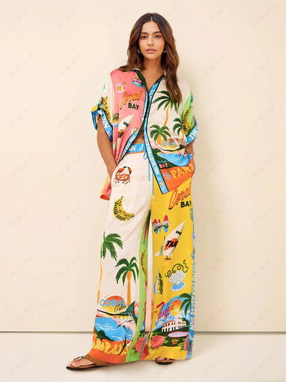 ODETTE | SUNNY BEACH SUMMER STYLE PRINTED TWO-PIECE SET - TOP