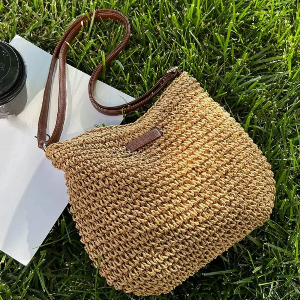 Lajah™ - Woven Shoulder Strap Bag With Zipper For Summer