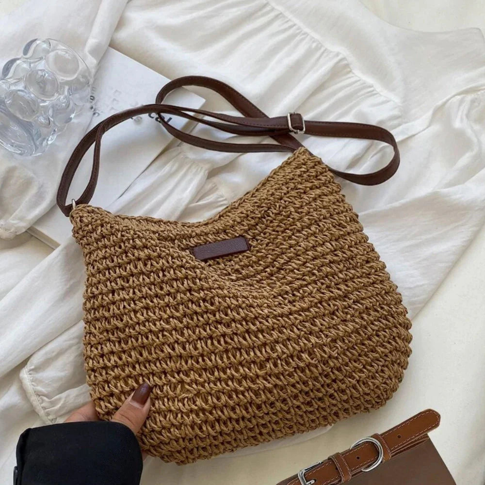 Lajah™ - Woven Shoulder Strap Bag With Zipper For Summer