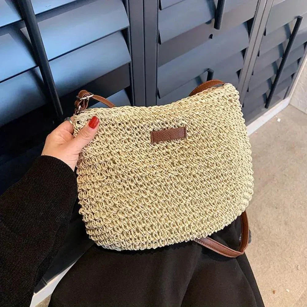 Lajah™ - Woven Shoulder Strap Bag With Zipper For Summer