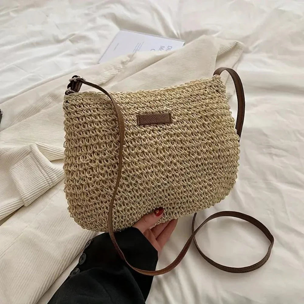 Lajah™ - Woven Shoulder Strap Bag With Zipper For Summer